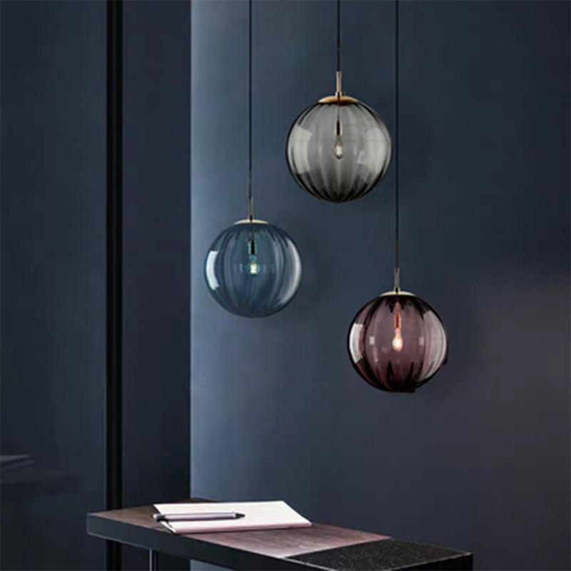 Contemporary Nordic Glass & Metal Round 1-light Pendant Light for Bedroom & Living Room