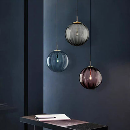 Contemporary Nordic Glass & Metal Round 1-light Pendant Light for Bedroom & Living Room