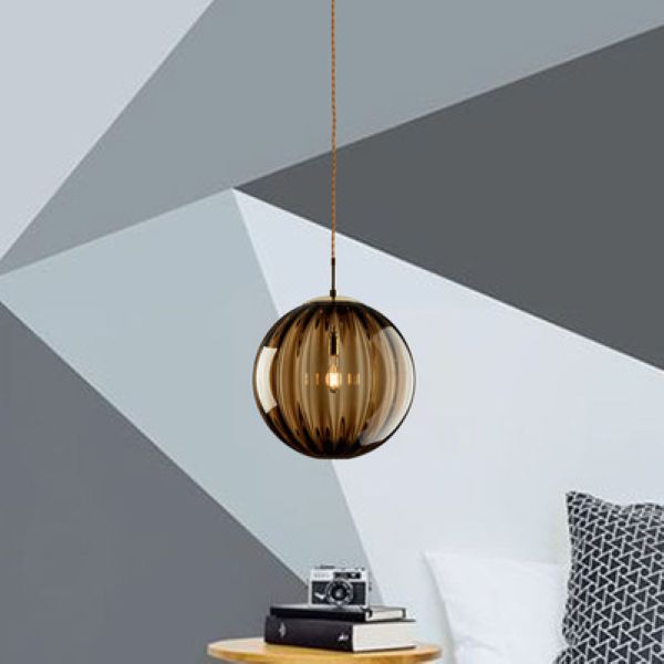 Contemporary Nordic Glass & Metal Round 1-light Pendant Light for Bedroom & Living Room
