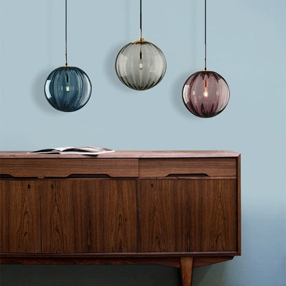 Contemporary Nordic Glass & Metal Round 1-light Pendant Light for Bedroom & Living Room