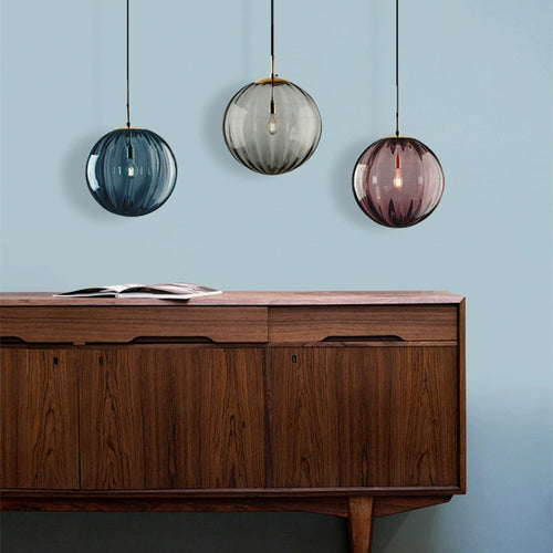 Contemporary Nordic Glass & Metal Round 1-light Pendant Light for Bedroom & Living Room