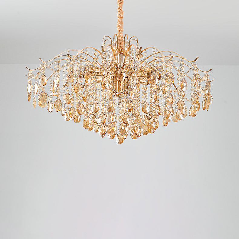 Traditional French Crystal & Iron Teardrop 8/10/12/15-light Chandelier for Bedroom & Living Room BulbSquare