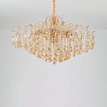 Traditional French Crystal & Iron Teardrop 8/10/12/15-light Chandelier for Bedroom & Living Room