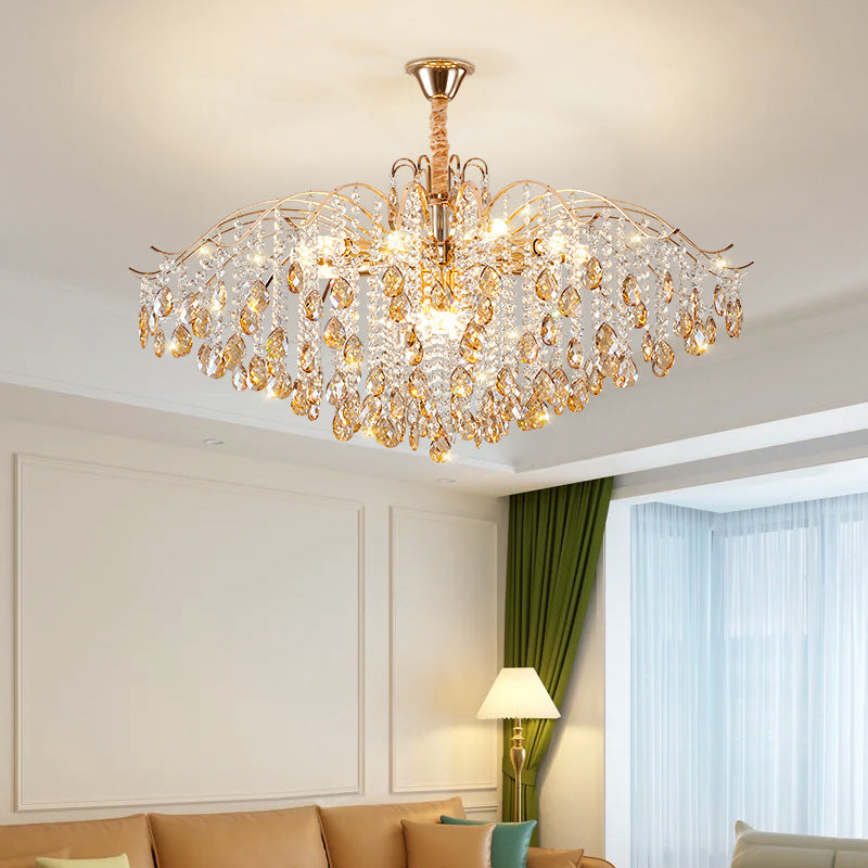 Traditional French Crystal & Iron Teardrop 8/10/12/15-light Chandelier for Bedroom & Living Room