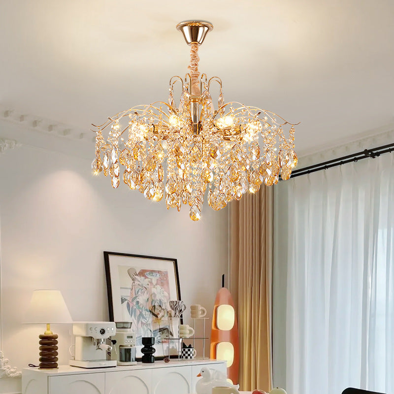 Traditional French Crystal & Iron Teardrop 8/10/12/15-light Chandelier for Bedroom & Living Room BulbSquare