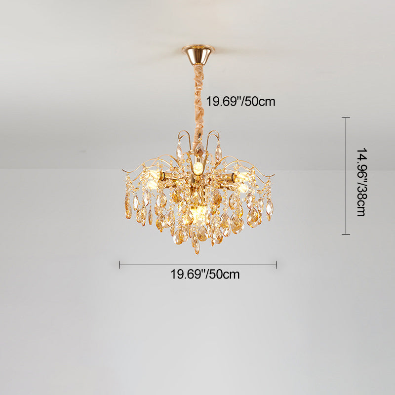Traditional French Crystal & Iron Teardrop 8/10/12/15-light Chandelier for Bedroom & Living Room BulbSquare