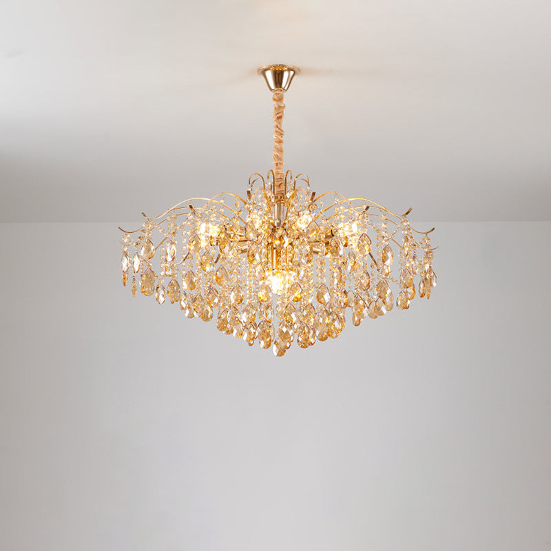 Traditional French Crystal & Iron Teardrop 8/10/12/15-light Chandelier for Bedroom & Living Room BulbSquare