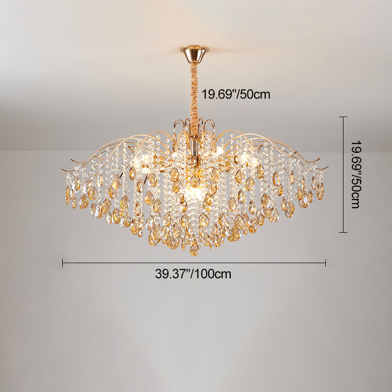 Traditional French Crystal & Iron Teardrop 8/10/12/15-light Chandelier for Bedroom & Living Room BulbSquare