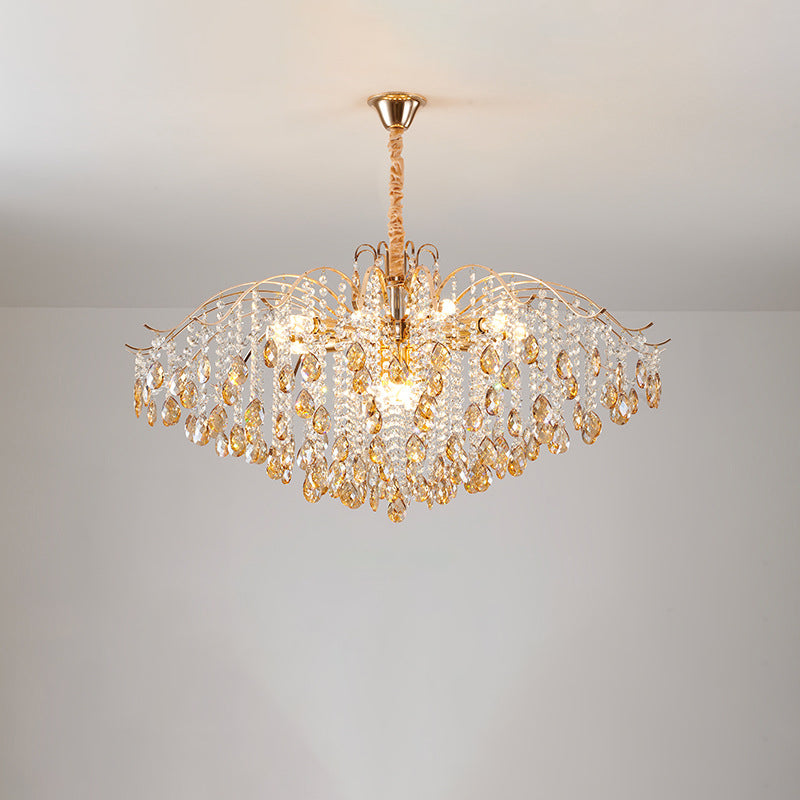 Traditional French Crystal & Iron Teardrop 8/10/12/15-light Chandelier for Bedroom & Living Room BulbSquare