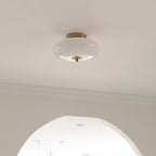Modern Mid-century Iron & Glass Oval LED Semi-flush Mount Ceiling Light for Bedroom, Hallway, and Living Room