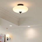 Modern Mid-century Iron & Glass Oval LED Semi-flush Mount Ceiling Light for Bedroom, Hallway, and Living Room
