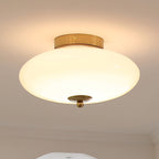 Modern Mid-century Iron & Glass Oval LED Semi-flush Mount Ceiling Light for Bedroom, Hallway, and Living Room