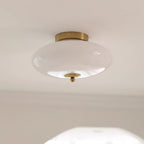 Modern Mid-century Iron & Glass Oval LED Semi-flush Mount Ceiling Light for Bedroom, Hallway, and Living Room