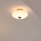 Modern Mid-century Iron & Glass Oval LED Semi-flush Mount Ceiling Light for Bedroom, Hallway, and Living Room