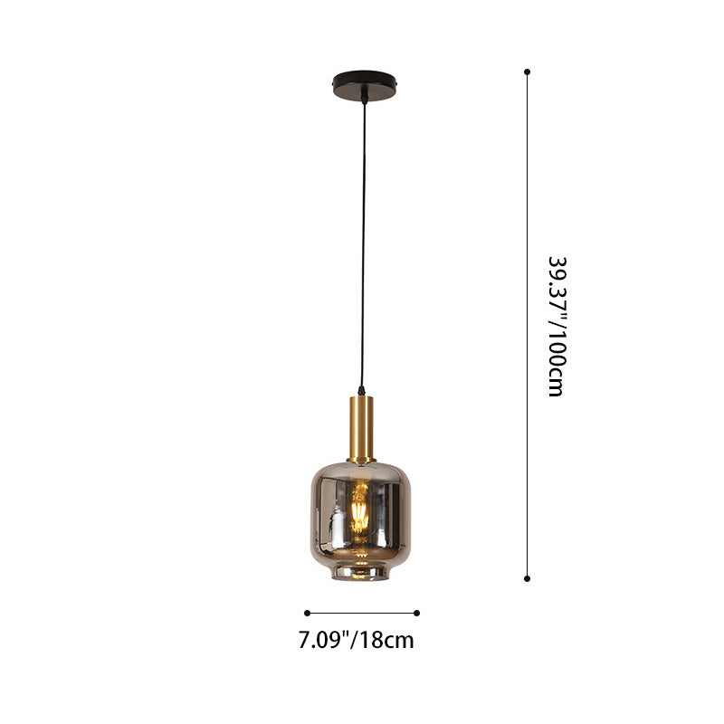 Contemporary Nordic Metal & Glass Cylindrical 1-Light Pendant Light For Dining Room, Bedroom And Living Room