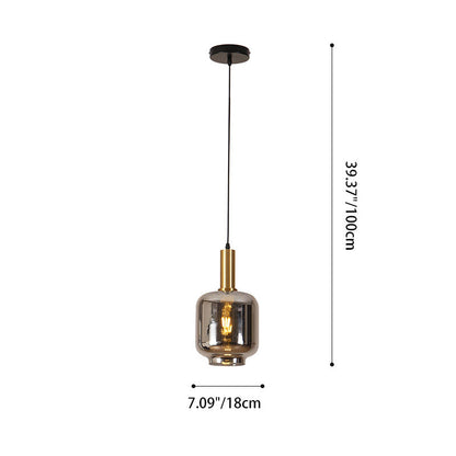 Contemporary Nordic Metal & Glass Cylindrical 1-Light Pendant Light For Dining Room, Bedroom And Living Room