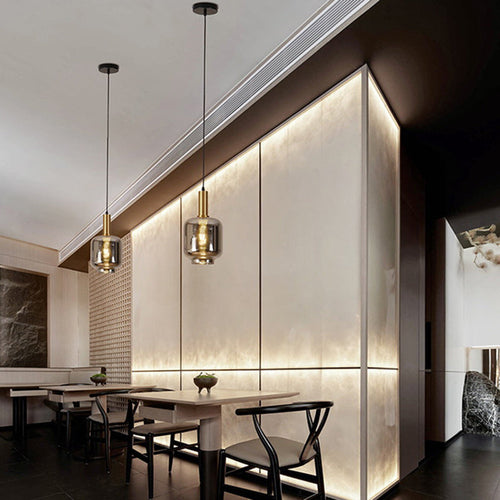 Contemporary Nordic Metal & Glass Cylindrical 1-Light Pendant Light For Dining Room, Bedroom And Living Room