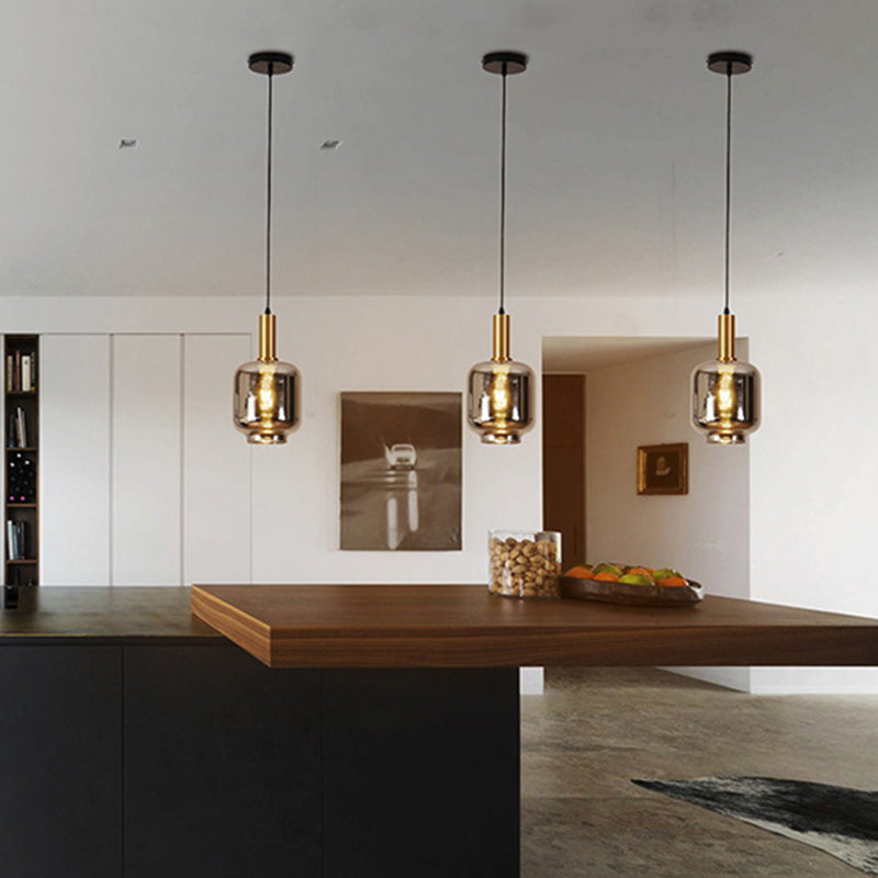 Contemporary Nordic Metal & Glass Cylindrical 1-Light Pendant Light For Dining Room, Bedroom And Living Room