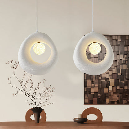 Traditional Japanese Polystyrene Irregular Round 1-Light Pendant Light For Dining Room, Bedroom And Living Room