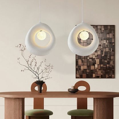 Traditional Japanese Polystyrene Irregular Round 1-Light Pendant Light For Dining Room, Bedroom And Living Room