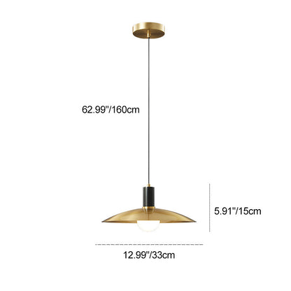 Contemporary Nordic Brass Conical 1-Light Pendant Light For Dining Room, Bedroom And Living Room