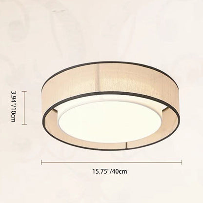 Traditional Japanese Alloy, Plant Fiber & Acrylic Round LED Flush Mount Ceiling Light for Bedroom, Living Room & Dining Room
