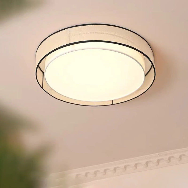 Traditional Japanese Alloy, Plant Fiber & Acrylic Round LED Flush Mount Ceiling Light for Bedroom, Living Room & Dining Room
