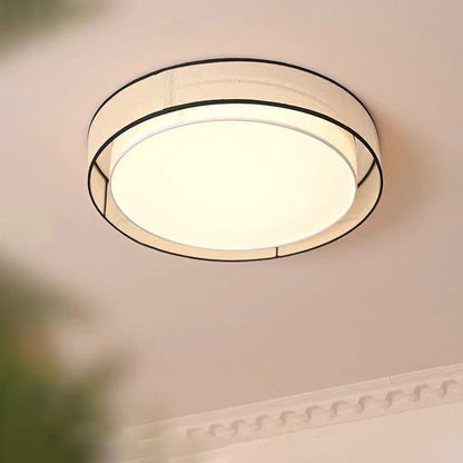 Traditional Japanese Alloy, Plant Fiber & Acrylic Round LED Flush Mount Ceiling Light for Bedroom, Living Room & Dining Room