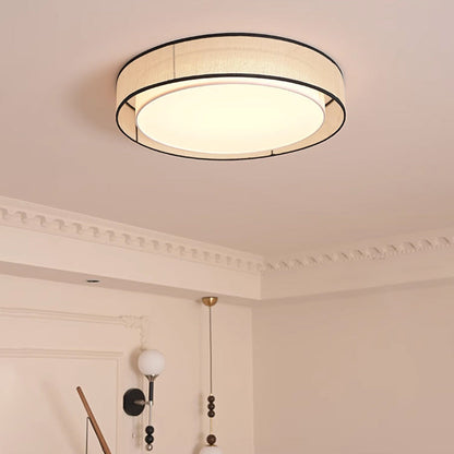 Traditional Japanese Alloy, Plant Fiber & Acrylic Round LED Flush Mount Ceiling Light for Bedroom, Living Room & Dining Room