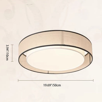 Traditional Japanese Alloy, Plant Fiber & Acrylic Round LED Flush Mount Ceiling Light for Bedroom, Living Room & Dining Room