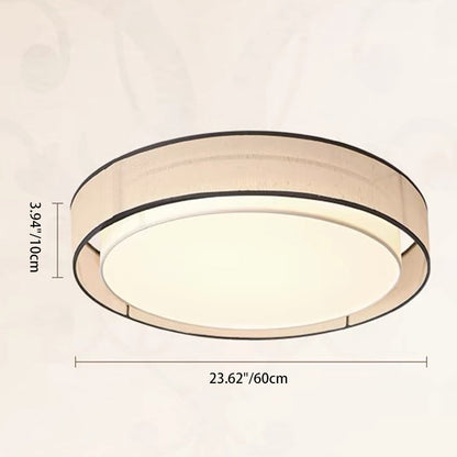 Traditional Japanese Alloy, Plant Fiber & Acrylic Round LED Flush Mount Ceiling Light for Bedroom, Living Room & Dining Room