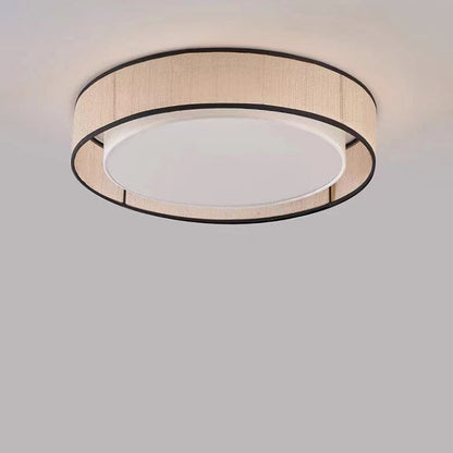 Traditional Japanese Alloy, Plant Fiber & Acrylic Round LED Flush Mount Ceiling Light for Bedroom, Living Room & Dining Room