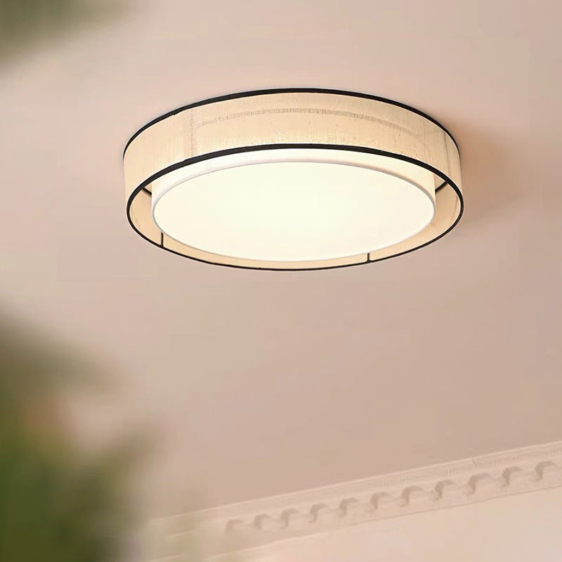 Traditional Japanese Alloy, Plant Fiber & Acrylic Round LED Flush Mount Ceiling Light for Bedroom, Living Room & Dining Room