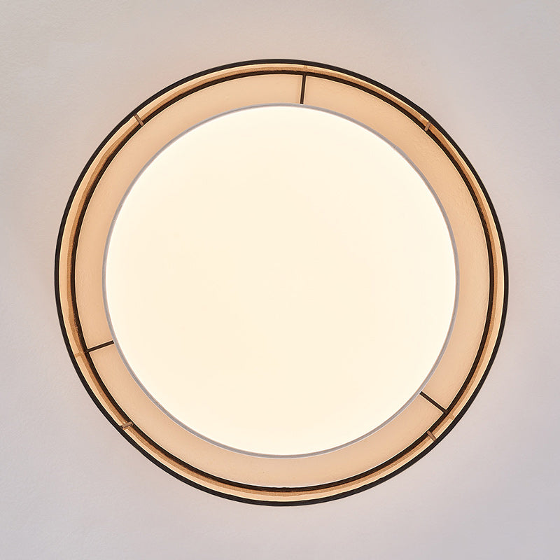 Traditional Japanese Alloy, Plant Fiber & Acrylic Round LED Flush Mount Ceiling Light for Bedroom, Living Room & Dining Room