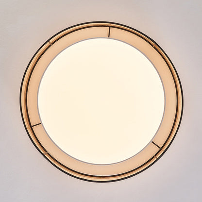 Traditional Japanese Alloy, Plant Fiber & Acrylic Round LED Flush Mount Ceiling Light for Bedroom, Living Room & Dining Room