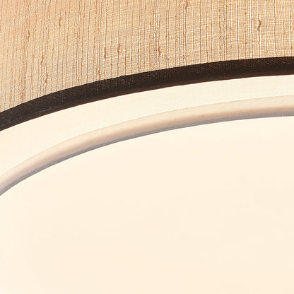 Traditional Japanese Alloy, Plant Fiber & Acrylic Round LED Flush Mount Ceiling Light for Bedroom, Living Room & Dining Room