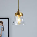 Contemporary Nordic Brass Glass Conical 1-Light Pendant Light For Bedroom, Living Room And Dining Room