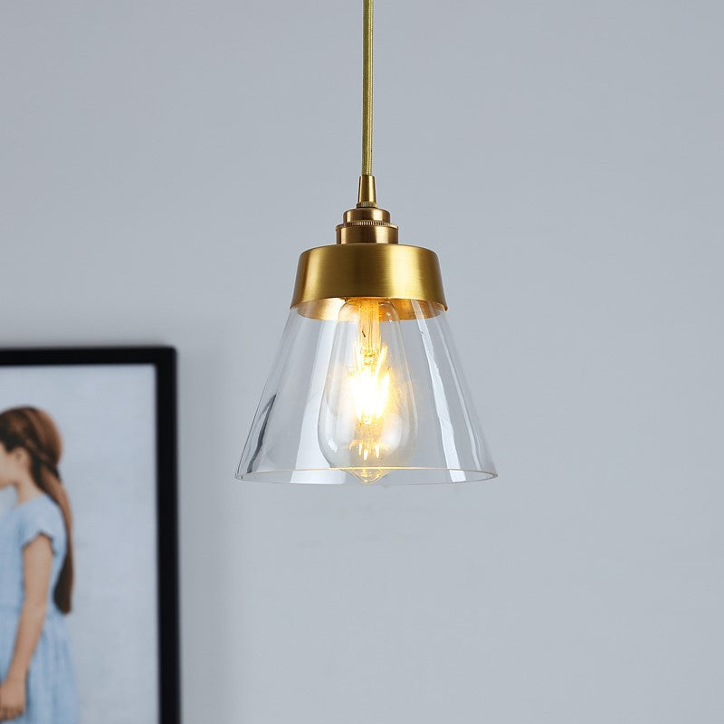 Contemporary Nordic Brass Glass Conical 1-Light Pendant Light For Bedroom, Living Room And Dining Room