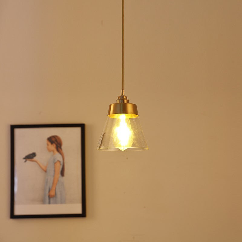 Contemporary Nordic Brass Glass Conical 1-Light Pendant Light For Bedroom, Living Room And Dining Room