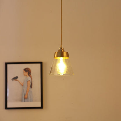 Contemporary Nordic Brass Glass Conical 1-Light Pendant Light For Bedroom, Living Room And Dining Room