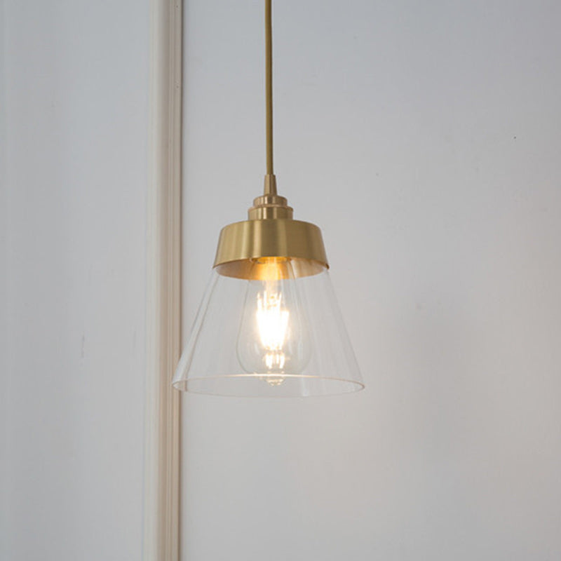 Contemporary Nordic Brass Glass Conical 1-Light Pendant Light For Bedroom, Living Room And Dining Room