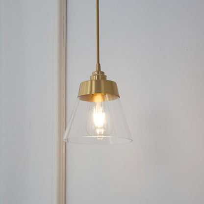 Contemporary Nordic Brass Glass Conical 1-Light Pendant Light For Bedroom, Living Room And Dining Room