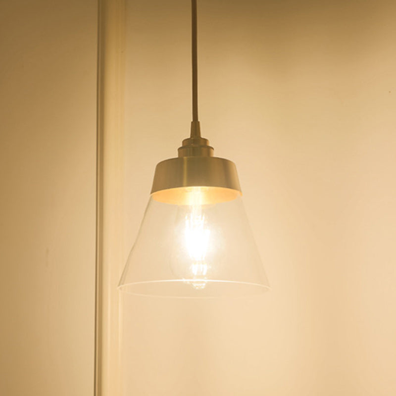 Contemporary Nordic Brass Glass Conical 1-Light Pendant Light For Bedroom, Living Room And Dining Room