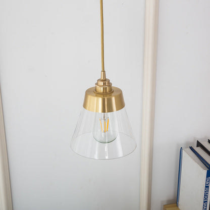 Contemporary Nordic Brass Glass Conical 1-Light Pendant Light For Bedroom, Living Room And Dining Room