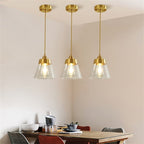 Contemporary Nordic Brass Glass Conical 1-Light Pendant Light For Bedroom, Living Room And Dining Room