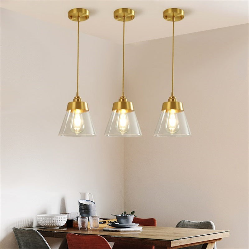 Contemporary Nordic Brass Glass Conical 1-Light Pendant Light For Bedroom, Living Room And Dining Room