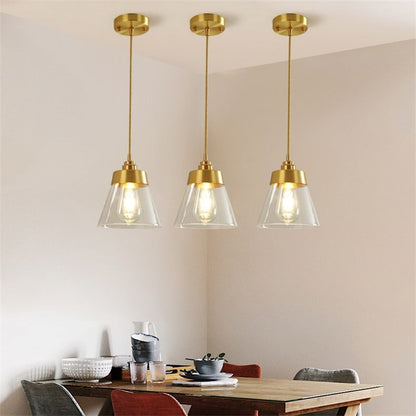 Contemporary Nordic Brass Glass Conical 1-Light Pendant Light For Bedroom, Living Room And Dining Room