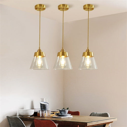 Contemporary Nordic Brass Glass Conical 1-Light Pendant Light For Bedroom, Living Room And Dining Room