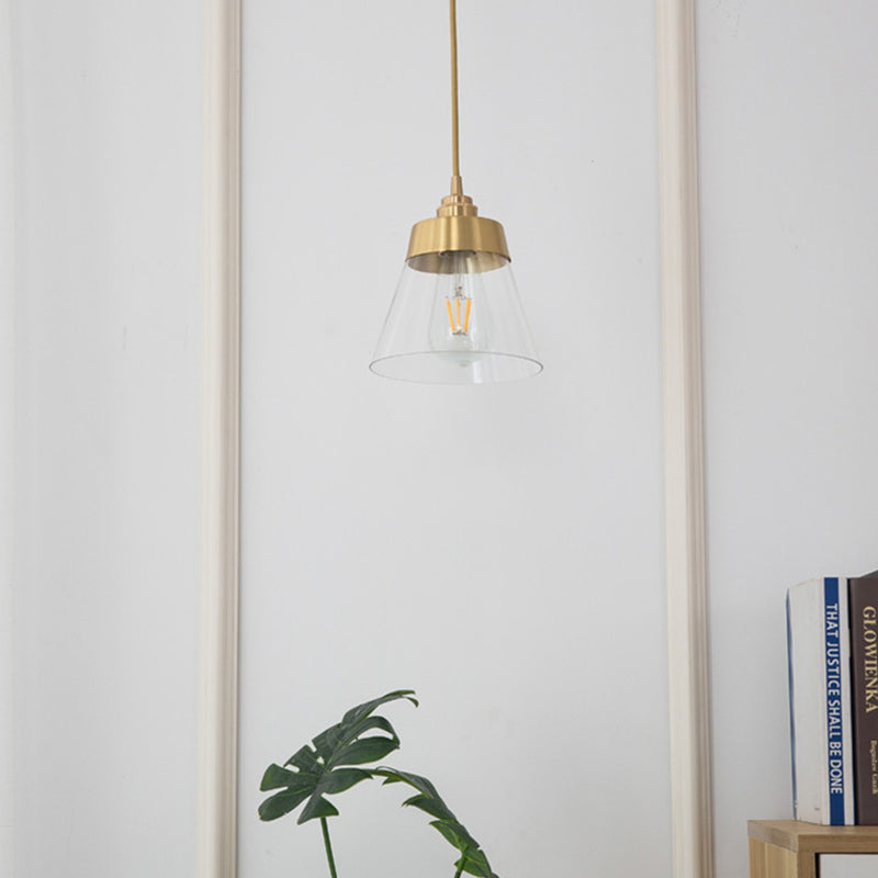 Contemporary Nordic Brass Glass Conical 1-Light Pendant Light For Bedroom, Living Room And Dining Room
