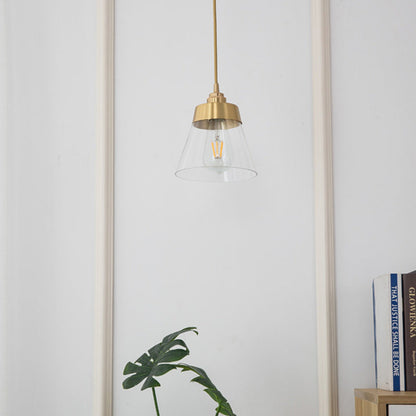 Contemporary Nordic Brass Glass Conical 1-Light Pendant Light For Bedroom, Living Room And Dining Room